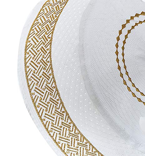 KRUIHAN Hombres Musulmanes Bordado Oración Sombrero - Turco Árabe Egipcio Ronda Islámica en Forma Hijab Cómodo(Amarillo/58CM)