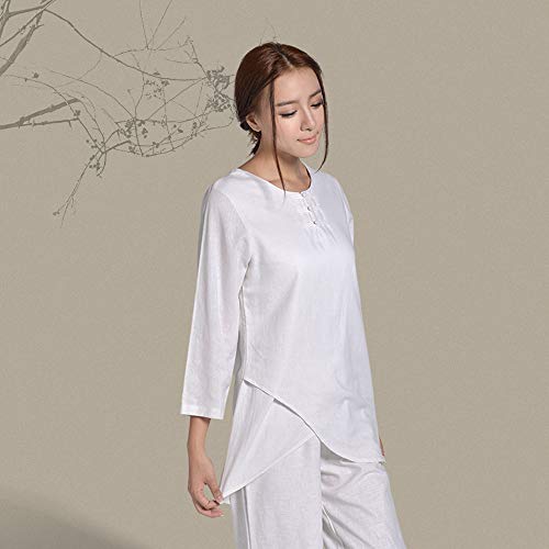 KSUA Uniforme de Artes Marciales para Mujer Ropa de Kung Fu Ropa de algodón Tai Chi Traje de Ejercicio con Mangas de Tres Cuartos, EU S/Etiqueta M