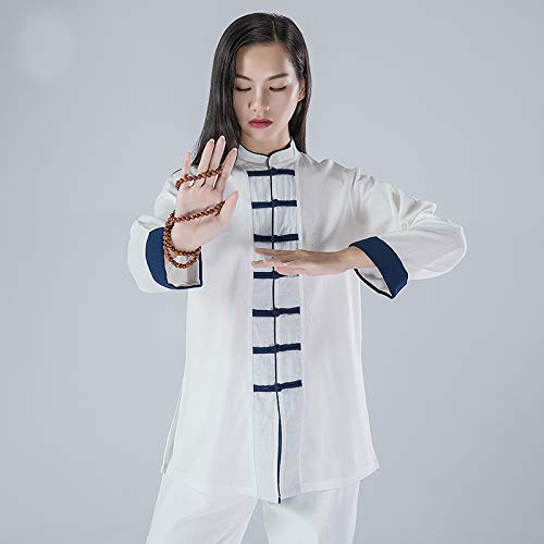 KSUA Uniforme de Artes Marciales para Mujeres Tai Chi Traje Ropa de Kung fu China Ropa de algodón Wing Chun Zen Meditación, Blanco EU M/Etiqueta L