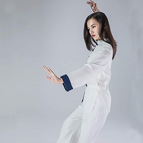 KSUA Uniforme de Artes Marciales para Mujeres Tai Chi Traje Ropa de Kung fu China Ropa de algodón Wing Chun Zen Meditación, Blanco EU M/Etiqueta L