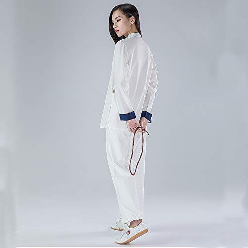 KSUA Uniforme de Artes Marciales para Mujeres Tai Chi Traje Ropa de Kung fu China Ropa de algodón Wing Chun Zen Meditación, Blanco EU M/Etiqueta L