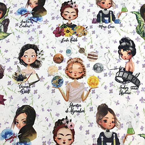 Kt KILOtela Tela por Metros de loneta Estampada Digital - Half Panamá 100% algodón - Ancho 280 cm | Pioneras (Pioneras - Virgina 1, Largo a elección de 70 en 70 cm (x 280 cm Ancho))