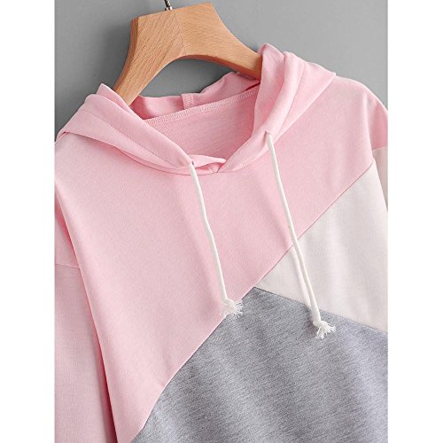 Kukul Sudaderas Cortas con Capucha para Mujer, Hoodie Blusa Camiseta de Manga Larga de Empalme Tops de Deportivo Moda Basico Sencillo Casual de Otoño Invierno Primavera para Mujeres Chica (S)