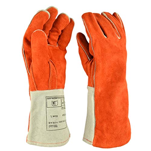 L Guantes De Soldadura Guantes De Trabajo De Doble Capa De Piel De Cuello Para Horno Parrilla Chimenea Barbacoa Soldadura