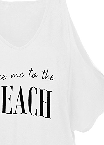 L-Peach Camiseta con Borla para Mujer T-Shirt Túnica de Playa Verano Bikini Cover Ups Hombros Desnudos