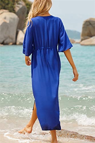L-Peach Vestido Largo de Playa Mujer, Azul, Talla Ãºnica