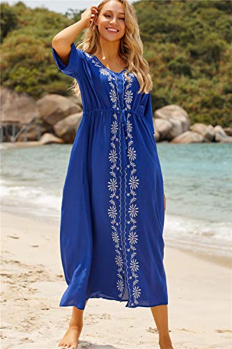 L-Peach Vestido Largo de Playa Mujer, Azul, Talla Ãºnica