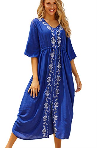 L-Peach Vestido Largo de Playa Mujer, Azul, Talla Ãºnica