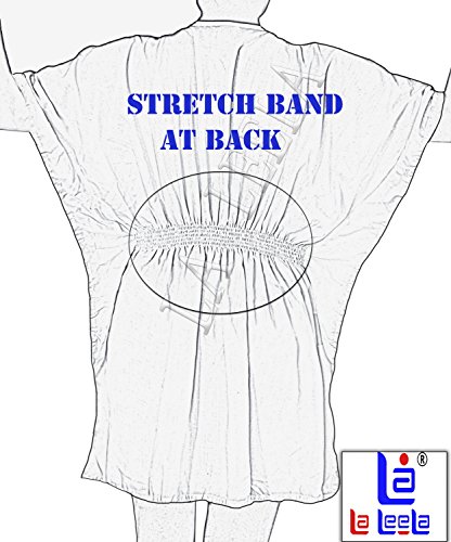 LA LEELA 100% algodón Mujeres Bordadas étnicas más el tamaño Traje baño baño Ocasional Traje Ligero 4 en 1 Playa la Libertad Encubrir túnica Superior Loungewear Vestido básico Ghosts Blanco_N584