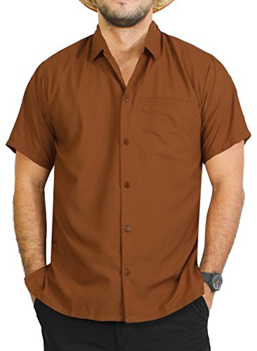 LA LEELA Casual Hawaiana Camisa para Hombre Señores Manga Corta Bolsillo Delantero Vacaciones Verano Hawaiian Shirt XL-(in cms):121-132 Marrón_W880