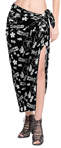 LA LEELA envuelva Pareo Encubrimiento Ropa de Playa de la Falda del Traje de baño del bañador del Traje de baño Halloween Negro Pareo