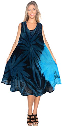 LA LEELA Noche Ropa de Playa del Tinte del Lazo del Traje de baño del Bikini de Las Mujeres Cubrir caftán Azul de Vestimenta Casual