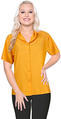 LA LEELA Vintage Pirata Skeleton Owl esqueleto Calabaza s Cráneo Disfraces De Fiesta De Halloween rayón de peso ligero botón de mujeres feas abaño camisa Hawaiana tapa sólida ocasional XL Naranja_X537