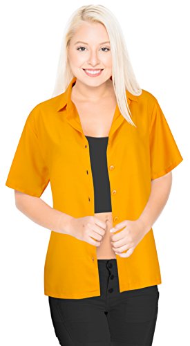 LA LEELA Vintage Pirata Skeleton Owl esqueleto Calabaza s Cráneo Disfraces De Fiesta De Halloween rayón de peso ligero botón de mujeres feas abaño camisa Hawaiana tapa sólida ocasional XL Naranja_X537