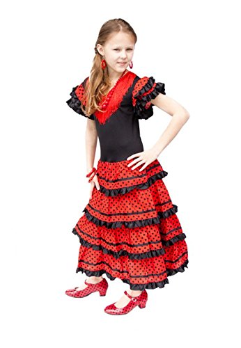 La Senorita Vestido Flamenco Español Traje de Flamenca para Mujer Negro Rojo