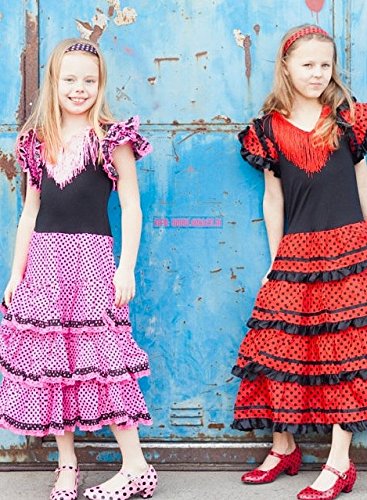 La Senorita Vestido Flamenco Español Traje de Flamenca para Mujer Negro Rojo