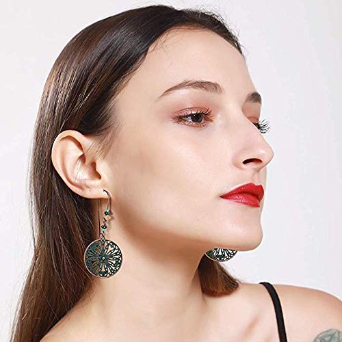 LABOTA 12 pares Pendientes colgantes vintage para mujeres niñas Estilo nacional bohemio Declaración de cuentas de pétalos de gotas de agua Pendientes Boho Retro Aleación de diamantes