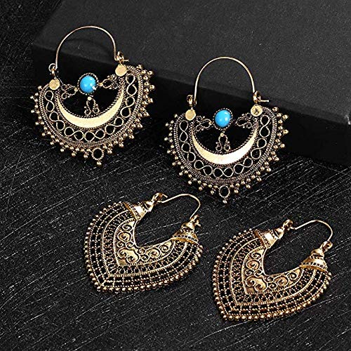 LABOTA 12 pares Pendientes colgantes vintage para mujeres niñas Estilo nacional bohemio Declaración de cuentas de pétalos de gotas de agua Pendientes Boho Retro Aleación de diamantes