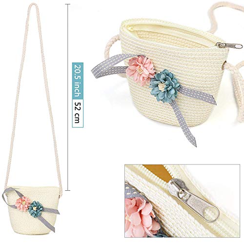 Lachi Sombrero de Paja Niña Gorra de Sol Chica + Bolsillo Set Gorro de Playa Niñas Anti UV Protección Solar Alas Anchas Transpirable para Viaje Beach Piscina al Aire Libre 3-7 años.