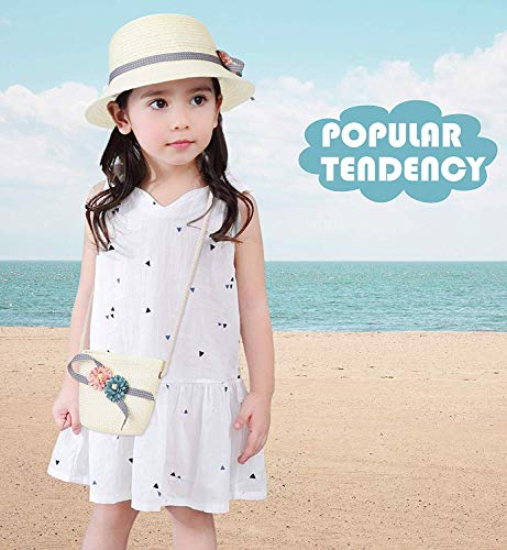 Lachi Sombrero de Paja Niña Gorra de Sol Chica + Bolsillo Set Gorro de Playa Niñas Anti UV Protección Solar Alas Anchas Transpirable para Viaje Beach Piscina al Aire Libre 3-7 años.