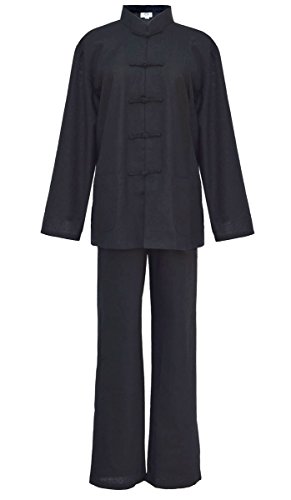 Laciteinterdite Mujer Tai chi Uniforme Artes marciale, Ropa Traje de Kung fu y Qi Gong de algodón y Lino Negro XL
