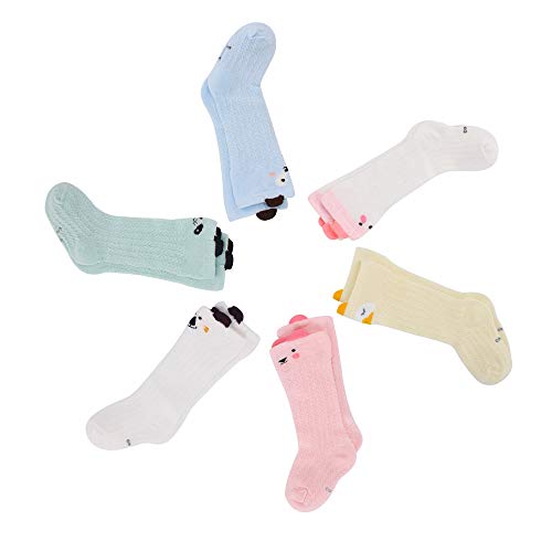 LACOFIA 6 Pares de calcetines largos de altos para bebé niñas Medias de algodón de punto princesa infantiles niña 1-3 años