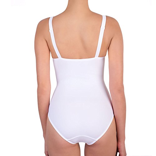 Lady Bella PA0194 Body Reductor para Mujer en Copas C - Faja Moldeadora sin Aros, preformada, no Acolchada - Body Interior de Doble Tela para un Vientre Plano, Tirantes Anchos (Blanco, 85C)