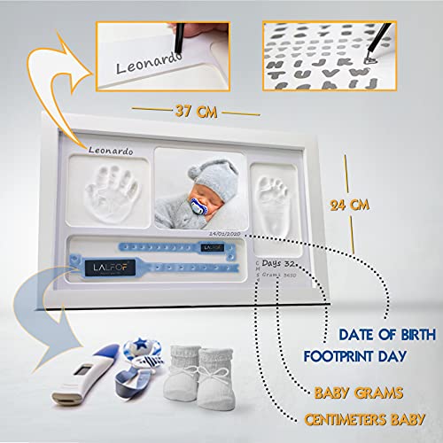 LALFOF® marco huellas bebe 7in1 Regalos originales para bebes recien nacidos con nombre personalizados,datos de nacimiento y huella bebe pie y manos, para padres primerizos y para mamas embarazadas