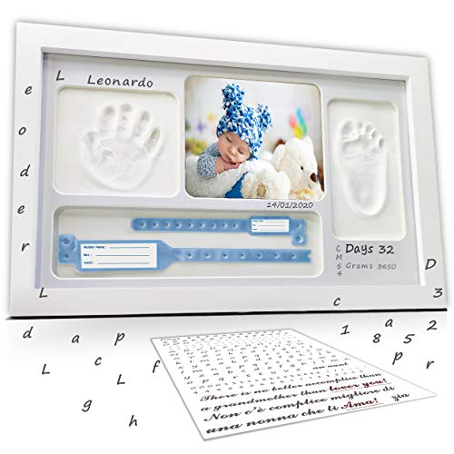 LALFOF® marco huellas bebe 7in1 Regalos originales para bebes recien nacidos con nombre personalizados,datos de nacimiento y huella bebe pie y manos, para padres primerizos y para mamas embarazadas