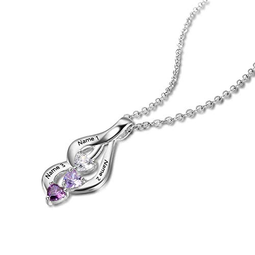 Lam Hub Fong Colgante Mujer Collar Mujer Plata con 3 Nombre Personalizado Colgantes Grabados Regalo para Mujer