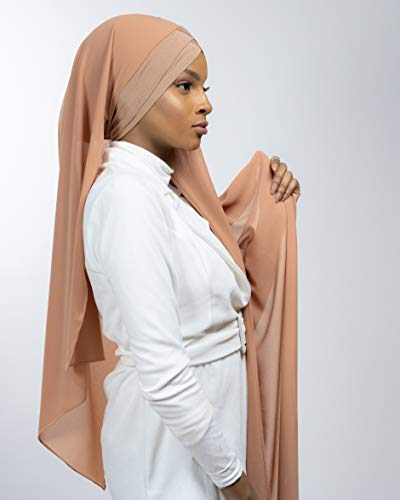 Lamis Hijab - Pañuelo cruzado con gorro integrado para mujer musulmana, velada, chal islámico, velo enfilable Brique Talla única
