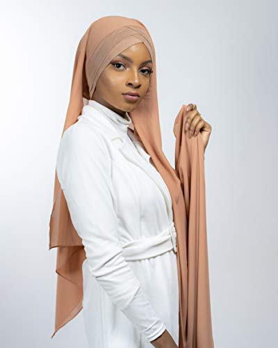 Lamis Hijab - Pañuelo cruzado con gorro integrado para mujer musulmana, velada, chal islámico, velo enfilable Brique Talla única