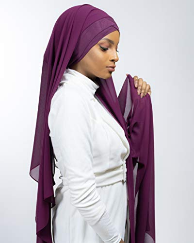 Lamis Hijab - Pañuelo cruzado con gorro integrado para mujer musulmana, velada, chal islámico, velo enfilable ciruela Talla única