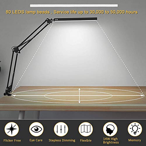 Lámpara de escritorio LED Lámpara de lectura de brazo Eye-Care Architect USB Lámpara regulable con 3 modos de color 10 niveles Adecuado Para Oficina, Lectura, Estudios … (negro)