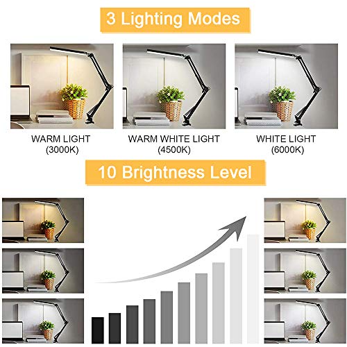 Lámpara de escritorio LED Lámpara de lectura de brazo Eye-Care Architect USB Lámpara regulable con 3 modos de color 10 niveles Adecuado Para Oficina, Lectura, Estudios … (negro)
