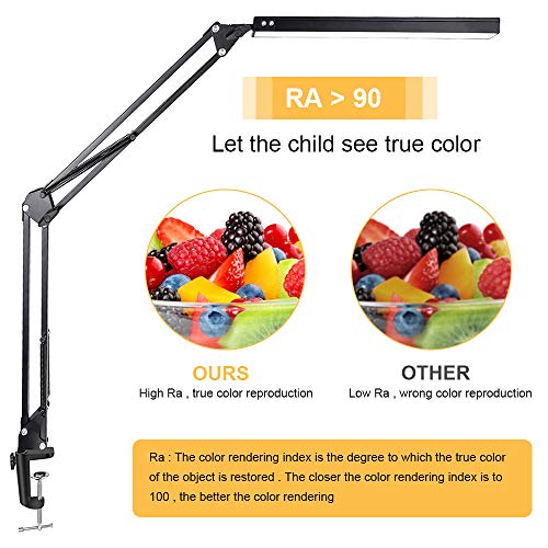 Lámpara de escritorio LED Lámpara de lectura de brazo Eye-Care Architect USB Lámpara regulable con 3 modos de color 10 niveles Adecuado Para Oficina, Lectura, Estudios … (negro)