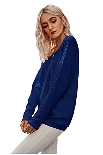 Landove Camiseta Manga Murcielago Mujer Sueter Cuello Barco Camisa Hombro Descubierto Blusa Sin Tirantes Tunica Talla Grande Pullover de Punto Sudadera Sin Capucha Basic Tshirt Baggy Jumper Top Liso