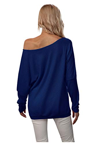 Landove Camiseta Manga Murcielago Mujer Sueter Cuello Barco Camisa Hombro Descubierto Blusa Sin Tirantes Tunica Talla Grande Pullover de Punto Sudadera Sin Capucha Basic Tshirt Baggy Jumper Top Liso