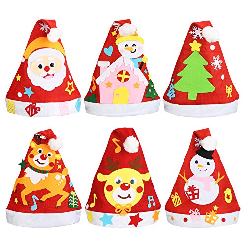LANMOK 6 Piezas Sombrero de Navidad de Fieltro Sombrero de Santa Claus Gorro de Alce Muñeco de Nieve Actividades Manuales para Niños DIY Manualidades de Fieltro Navideño Regalo Año Nuevo