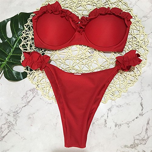 LANSKIRT Bañador Mujer Traje de Baño Brasileño con Volantes Ropa de Playa Bikini Push Up Ropa de Playa Trikini Biquini Vikinis Conjunto de Bikini Dos Piezas