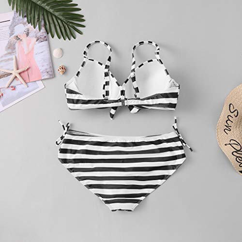 LANSKIRT Bañadores para Gorditas Mujer Bikini de Cintura Baja Sexy a Rayas Talla Grande Ropa de Playa Bañador Traje de Baño Elasticos con Bowknot Trikini Biquini Vikinis Push Up S-3XL