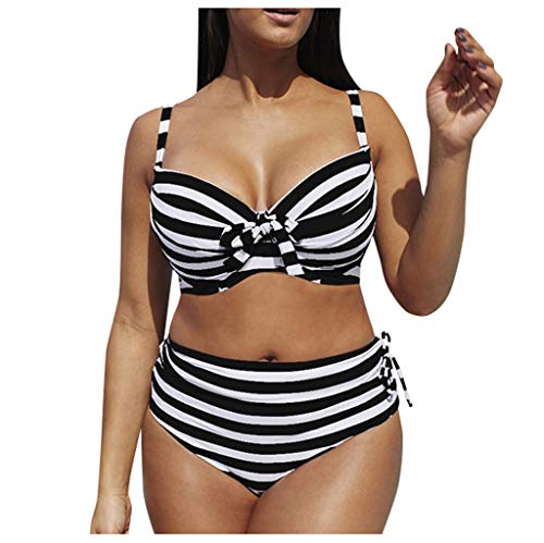 LANSKIRT Bañadores para Gorditas Mujer Bikini de Cintura Baja Sexy a Rayas Talla Grande Ropa de Playa Bañador Traje de Baño Elasticos con Bowknot Trikini Biquini Vikinis Push Up S-3XL