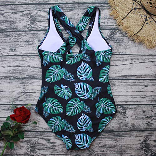 LANSKIRT Bikins Mujer 2020 Sexy Traje de Baño Una Pieza de Encaje Sexy de Talla Grande Bikinis Trikini Biquini Estampadas Planta Verde Bohemios Ropa de Playa Moda Bañadores Verano
