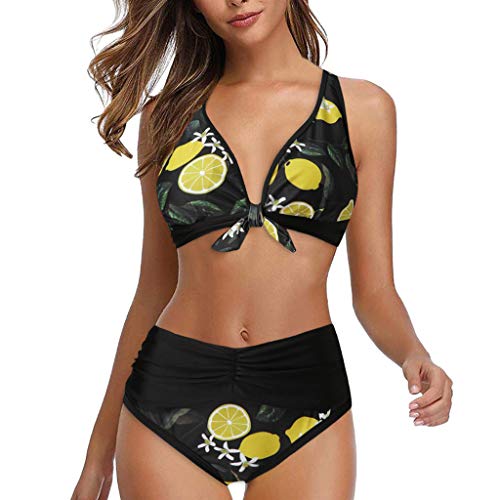 LANSKIRT Conjunto de Bikini Dos Piezas Mujer Bikini Push Up Estampadas Limón Bohemios Bikinis Trikini Moda Biquini Vikinis Traje de Baño Verano Ropa de Playa Bañadores Anudado Dama