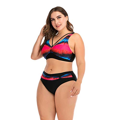 LANSKIRT Mujer Trajes de Baño para Gorditas Bañadores Sexy de 2 Piezas con Costuras de Color Elegante Bikini Mujer Tallas Grande 2020 Verano Ropa de Playa L-4XL