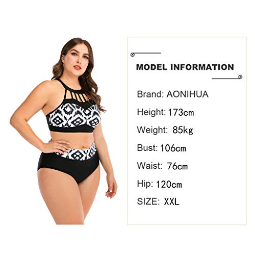 LANSKIRT Mujer Trajes de Baño para Gorditas Cuello Halter Bañadores Sexy de 2 Piezas con Costuras de Color Elegante Retro Bikini Mujer Tallas Grande 2020 Verano Ropa de Playa L-4XL
