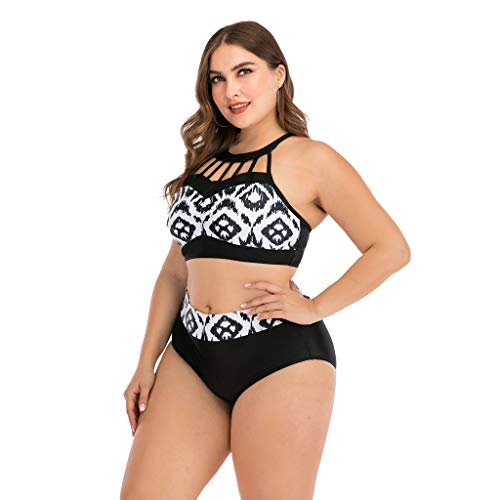 LANSKIRT Mujer Trajes de Baño para Gorditas Cuello Halter Bañadores Sexy de 2 Piezas con Costuras de Color Elegante Retro Bikini Mujer Tallas Grande 2020 Verano Ropa de Playa L-4XL