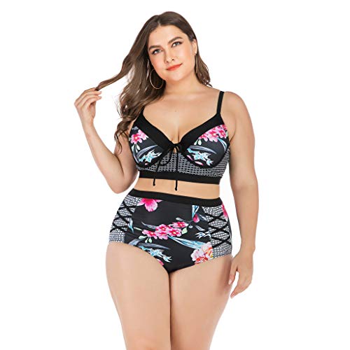 LANSKIRT Traje de Baño Mujer Sexy Bañadores para Gorditas Conjunto de Bikini Dos Piezas Tallas Grande Trikini Estampadas Flores Biquini Cintura Alta Vikinis Ropa de Playa Bañador L-4XL