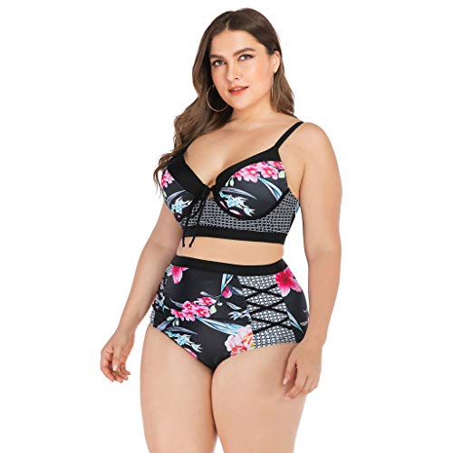 LANSKIRT Traje de Baño Mujer Sexy Bañadores para Gorditas Conjunto de Bikini Dos Piezas Tallas Grande Trikini Estampadas Flores Biquini Cintura Alta Vikinis Ropa de Playa Bañador L-4XL