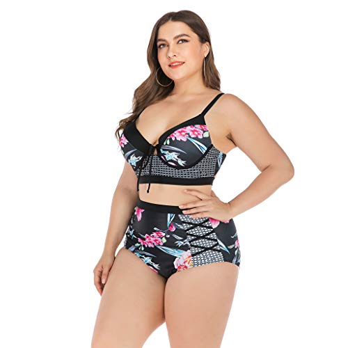 LANSKIRT Traje de Baño Mujer Sexy Bañadores para Gorditas Conjunto de Bikini Dos Piezas Tallas Grande Trikini Estampadas Flores Biquini Cintura Alta Vikinis Ropa de Playa Bañador L-4XL